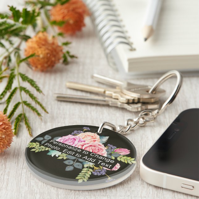 Custom Photo Art Name Monogram Quote Acrylic Round Keychain (Front Right)