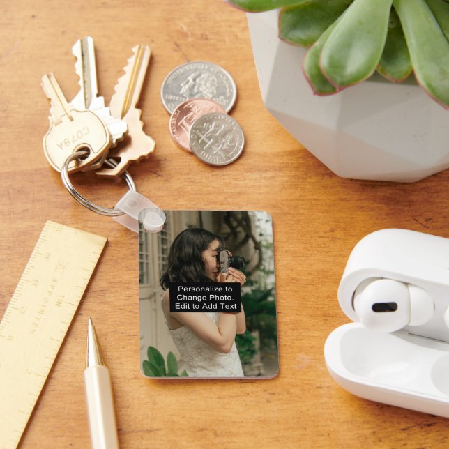 Custom Photo Art Name Monogram Quote Alum Rec Sm Keychain (Desk)