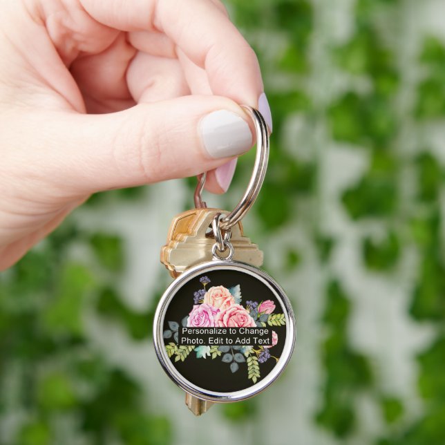 Custom Photo Art Name Monogram Quote Small Premium Keychain (Hand)