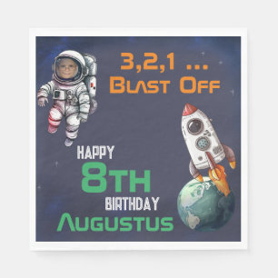 Custom Photo Astronaut in Outer Space Birthday Napkin