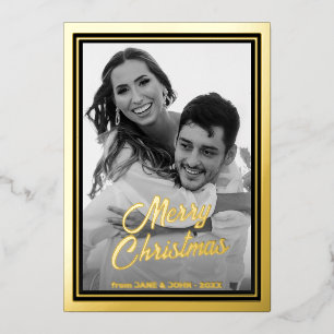 Custom Photo   Auto Convert pic to Black and White Foil Holiday Card