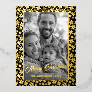 Custom Photo Auto Convert pic to Black and White Foil Holiday Postcard