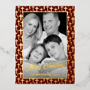 Custom Photo Auto Convert pic to Black and White Foil Holiday Postcard