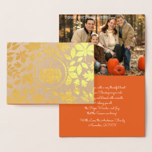 Custom Photo   Autumn Leaves Pumpkin Thanksgiving  Foil Card