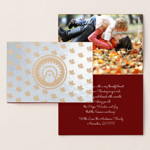 Custom Photo   Autumn Leaves, Turkey Thanksgiving  Foil Card