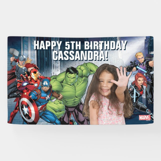 Custom Photo Avengers Birthday Banner (Horizontal)