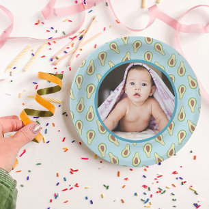 Custom Photo Avocado Pattern Party Paper Plate