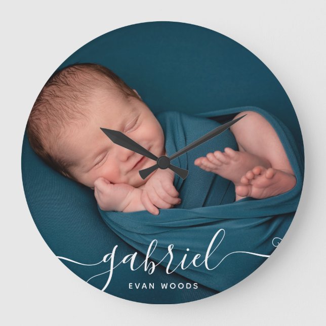 Custom Photo Baby Name Template Personalized Baby  Large Clock (Front)