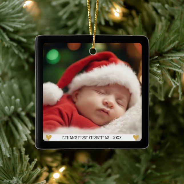 Custom Photo Baby's First Christmas  Ceramic Ornament (Tree)