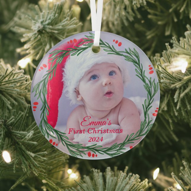 Custom photo Baby's first Christmas Glass Ornament (Insitu)