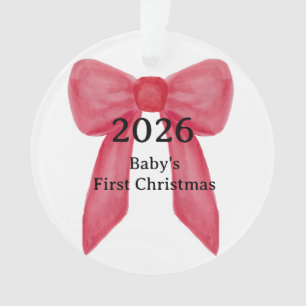 Custom Photo Baby's First Christmas YEAR Red Bow Ornament