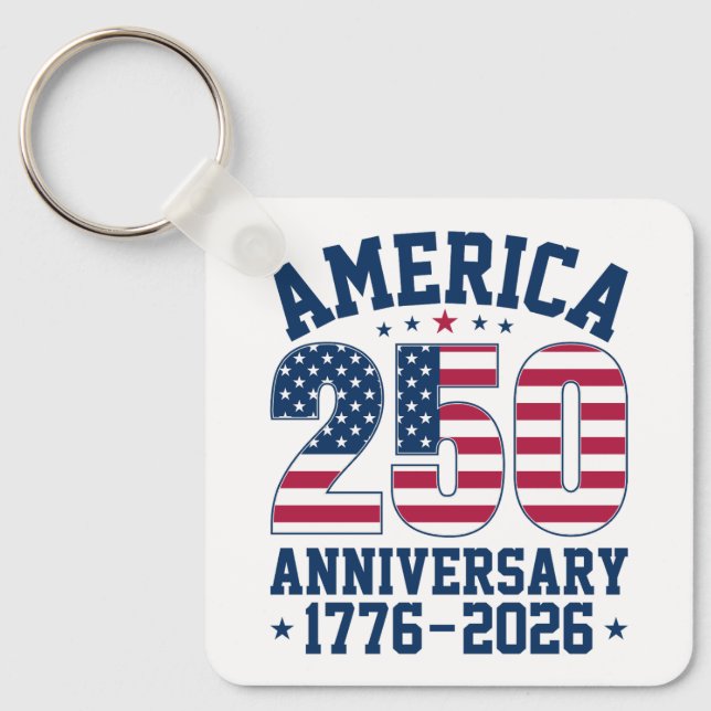 Custom Photo (Back) Bold Simple America 250 Years Keychain (Front)