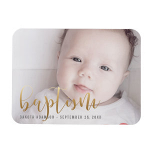 Custom Photo Baptism Gold Calligraphy Magnet