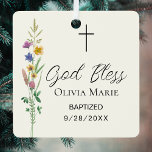 Custom Photo Baptism Wildflower Ceramic Metal Ornament<br><div class="desc">This floral Baptism photo keepsake ornament features wildflowers and a cross with stylish script typography on a soft cream background.
Easily customizable with your details and photo.
Original Watercolor © Michele Davies.</div>
