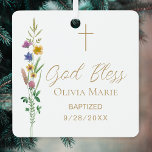 Custom Photo Baptism Wildflower Ceramic Metal Ornament<br><div class="desc">This floral Baptism photo keepsake ornament features wildflowers and a cross with stylish gold script typography.
Easily customizable with your details and photo.
Original Watercolor © Michele Davies.</div>