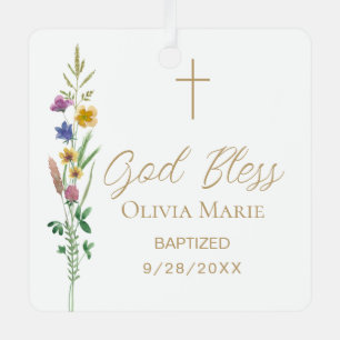 Custom Photo Baptism Wildflower Ceramic Metal Ornament