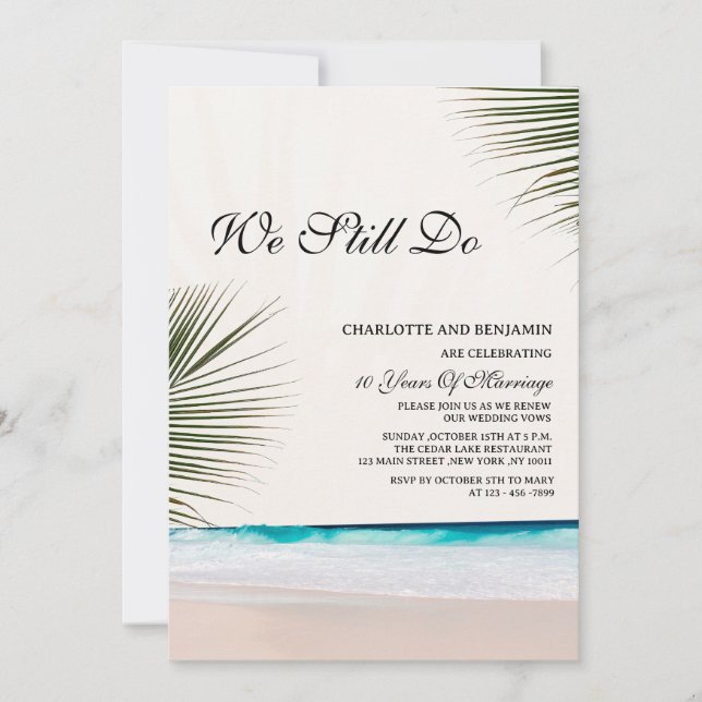Custom Photo Beach Theme Vow Renewal Invitation (Front)
