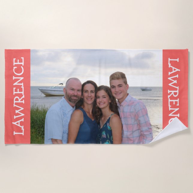 Custom photo beach towel coral - personalized gift (Front)