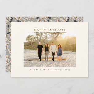 Custom Photo Beautiful Grey Botanical Elegant Holiday Card