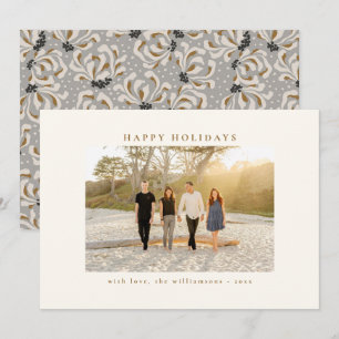 Custom Photo Beautiful Grey Botanical Elegant Holiday Card
