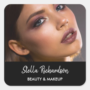 Custom photo beauty black square sticker