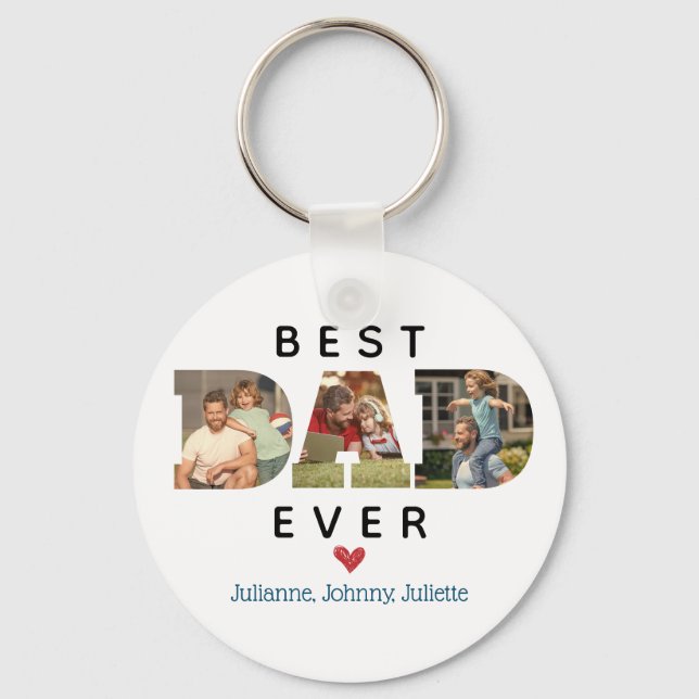 CUSTOM Photo Best DAD Ever Father's Day Gift Keychain (Front)