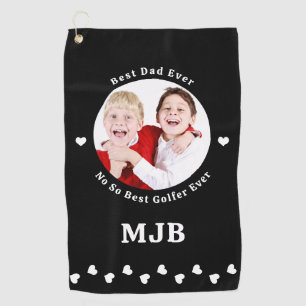 Custom Photo Best Dad Ever Funny Black White Golf Towel