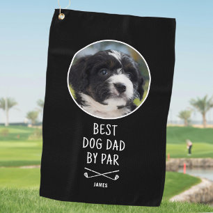 Custom Photo Best Dog Dad by Par Black Golf Towel