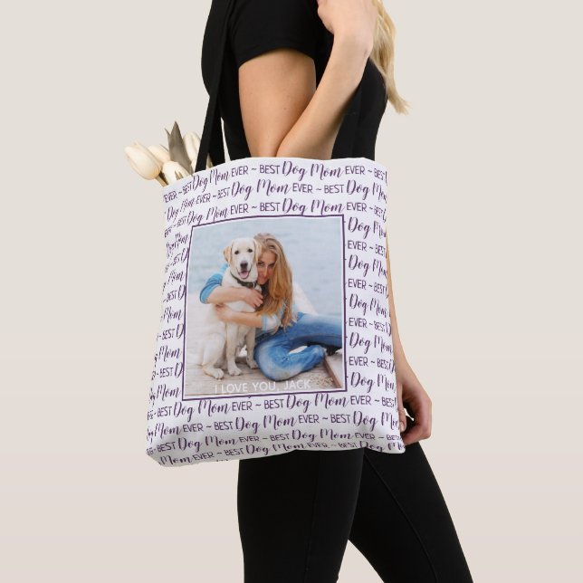 Custom Photo Best Dog Mom Tote Bag (Close Up)