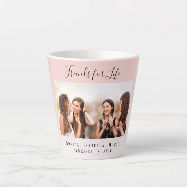 Custom photo best friends for life blush pink latte mug (Front)