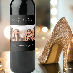 Custom photo best friends forever besties black wine label