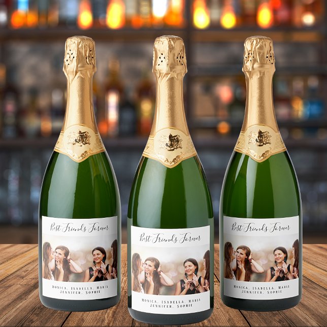 Custom photo best friends forever besties party sparkling wine label (Creator Uploaded)