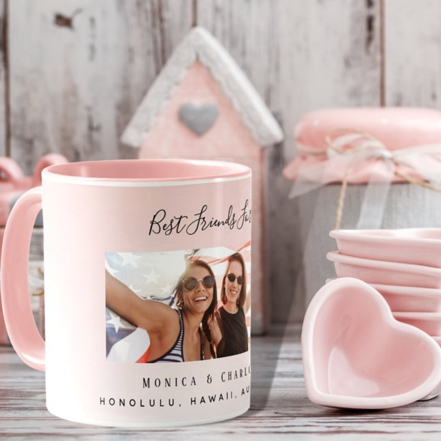 Custom photo best friends forever blush pink mug (Creator Uploaded)