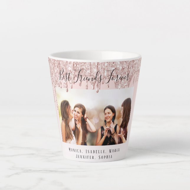 Custom photo best friends forever glitter pink latte mug (Front)