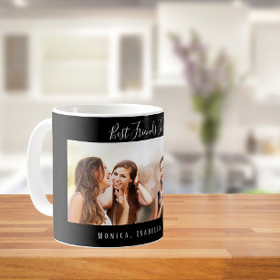 Custom photo best friends forever names black frosted glass coffee mug
