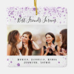 Custom photo best friends forever purple glitter ceramic ornament<br><div class="desc">A gift for your best friend(s) for birthdays,  Christmas or a special event. Text: Best Friends Forever,  written with a trendy hand lettered style script. Personalize and use your own photo and names. A chic white background decorated with purple faux glitter dust.</div>
