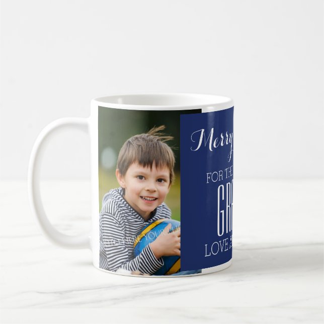 Custom Photo Best Grandma Christmas Mug Blue (Left)
