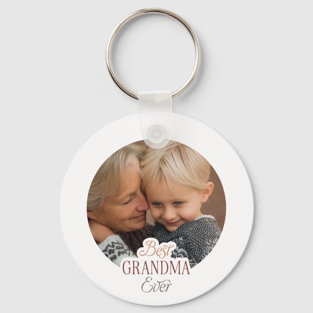 Custom Photo Best Grandma Ever Keychain (Front)