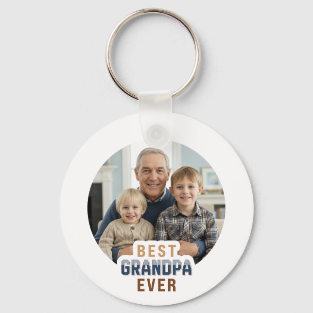 Custom Photo Best Grandpa Ever Keychain (Front)