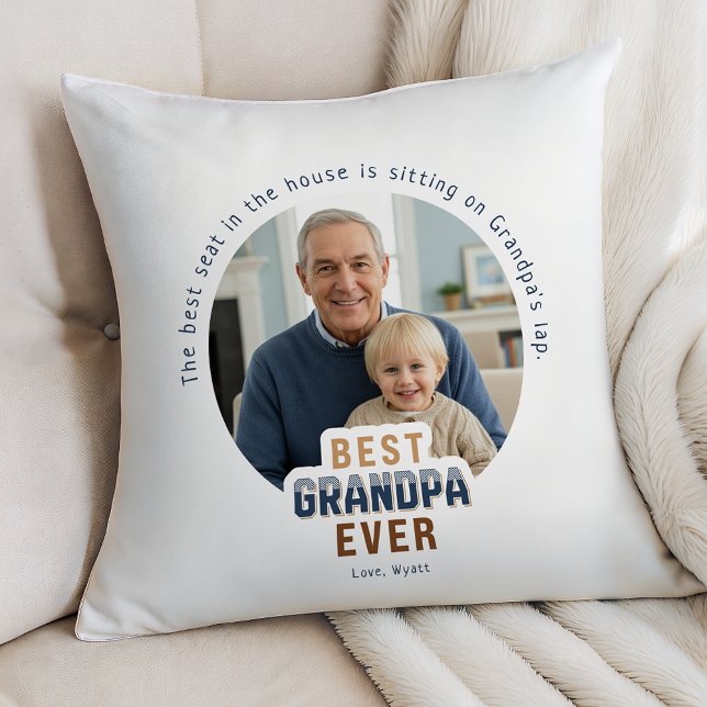 Custom Photo Best Grandpa Ever Throw Pillow (Creator Uploaded)