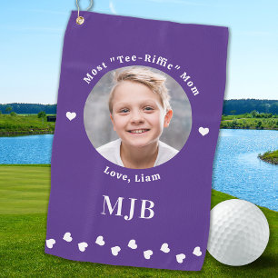 Custom Photo Best Mom By Par Purple White Golf Towel