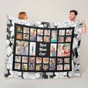 Custom Photo Best Mom Ever Black White Flowers Fleece Blanket