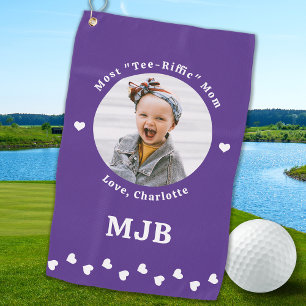 Custom Photo Best Mom Ever Purple White Golf Towel