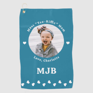 Custom Photo Best Mom Ever Teal White Golf Towel