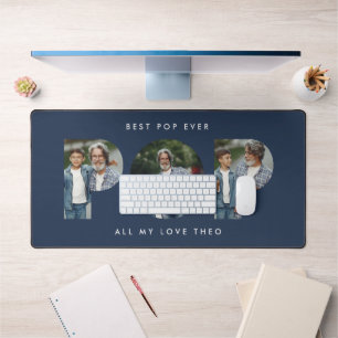 Custom Photo “Best Pop Ever” Navy Blue modern Desk Mat