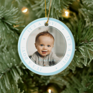Custom photo birth boy occasion simple ceramic ornament