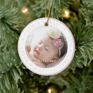 Custom photo birth girl occasion simple ceramic ornament