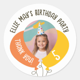 Custom Photo Birthday Balloons Any Age Thank You Classic Round Sticker