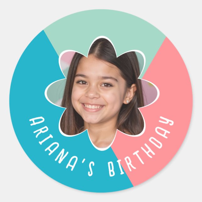 Custom Photo Birthday Party Flower Modern Favour Classic Round Sticker (Front)