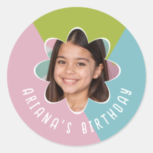 Custom Photo Birthday Party Flower Modern Favour Classic Round Sticker